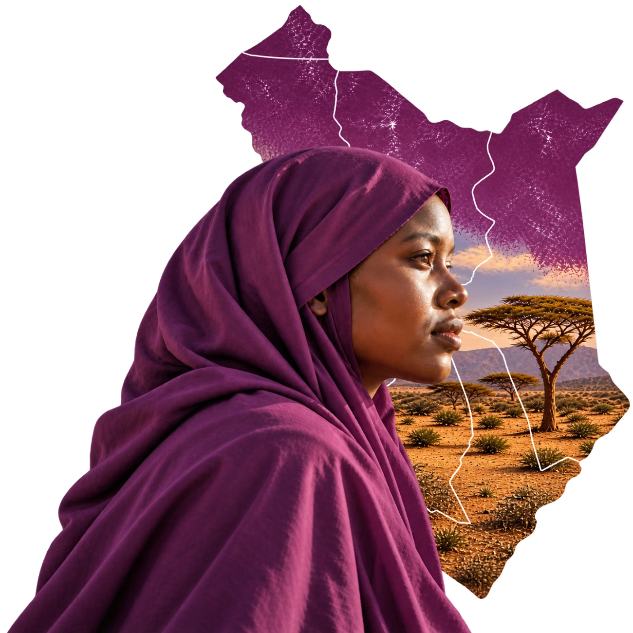 Kenya map and woman